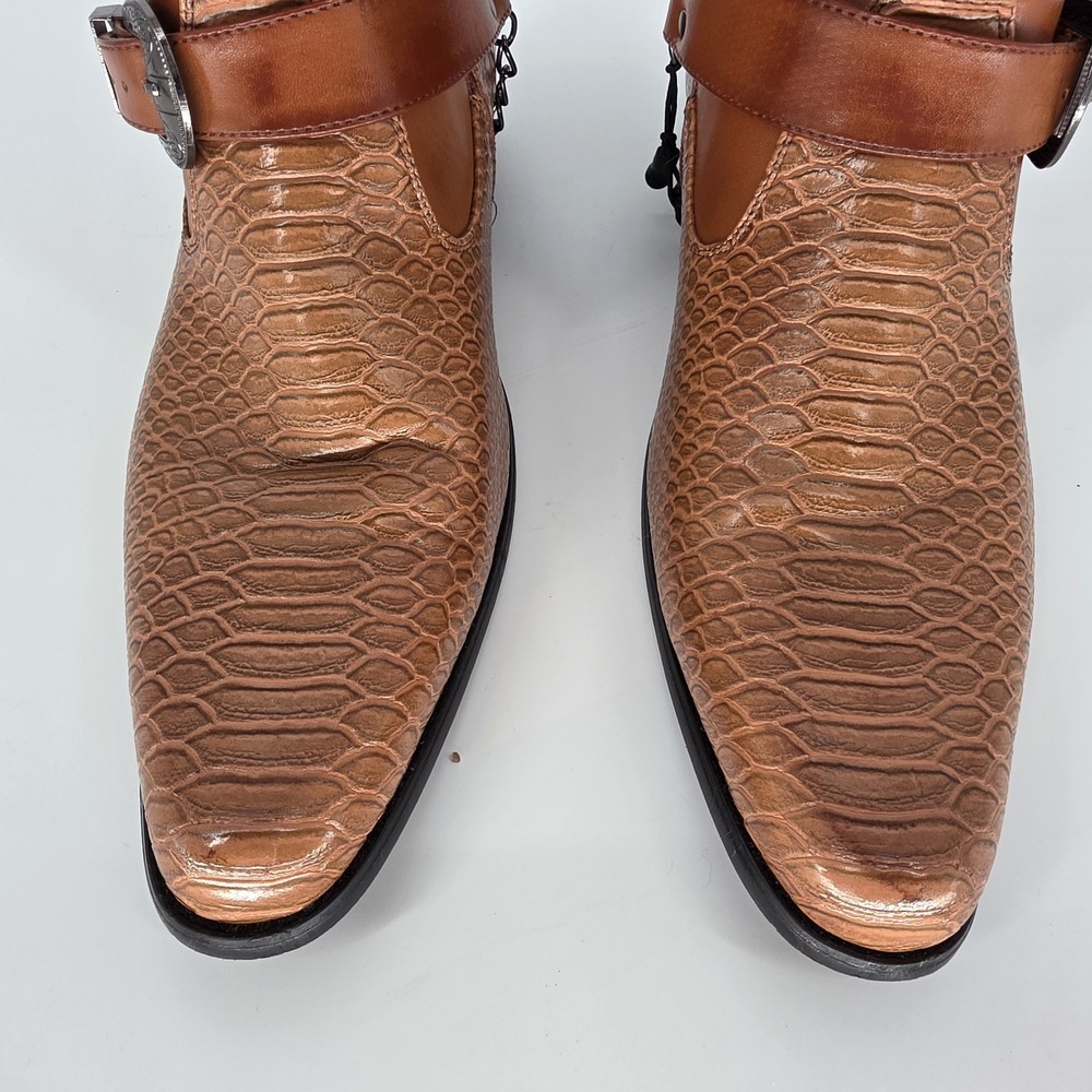 Western Cowboy Boots Brown, Faux Crocodile Metro Charm Diego-01 Strap Buckle - Picture 7 of 10